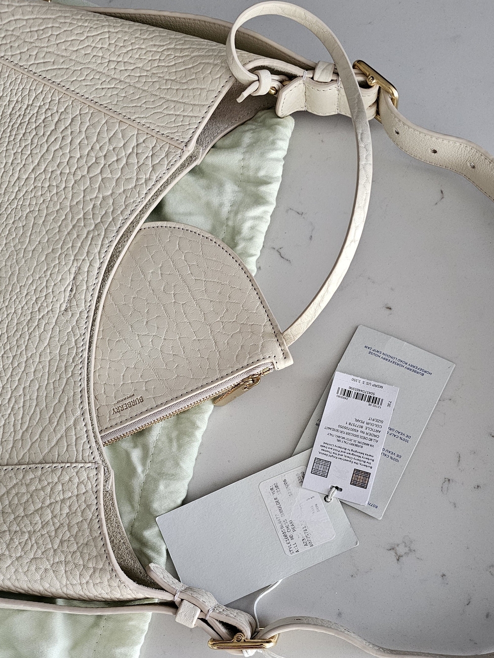 Burberry Cream Pebbled Leather Shoulder Hobo with Gold Hardware - Picture 5 of 10